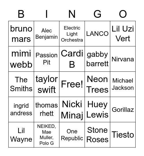 Song Request 2022 Bingo Card