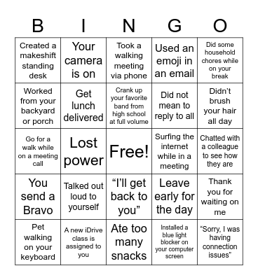 WFH Bingo Card