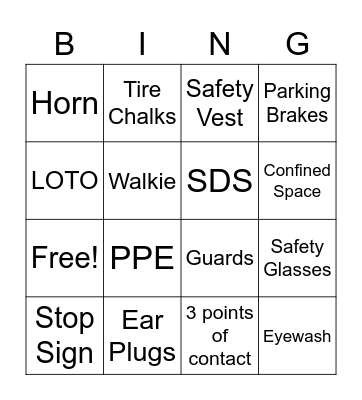 Safety Bingo Card
