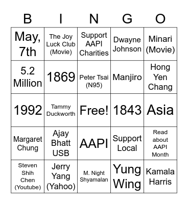 AAPI Month Bingo Card