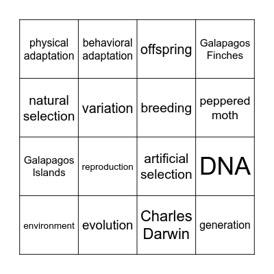 Evolution Bingo Card