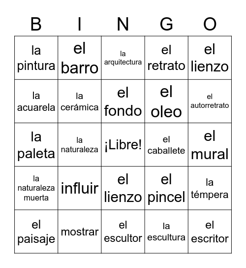 Vocabulario del Arte Bingo Card