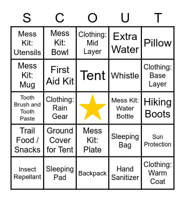 Cub Scout Camping Bingo Card