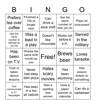 People Bingo Card