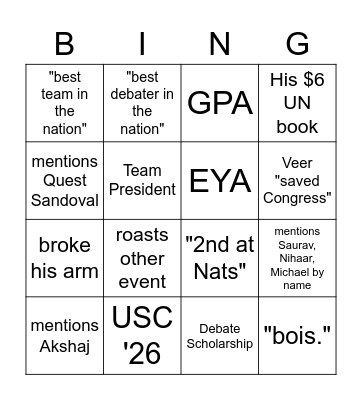 Veer Graduation Bingo Card