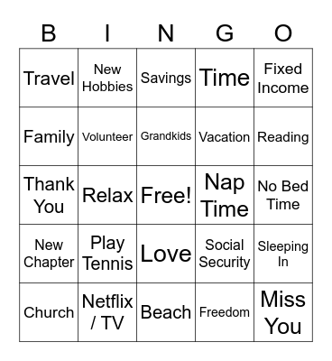 Retirement Bingo! Bingo Card