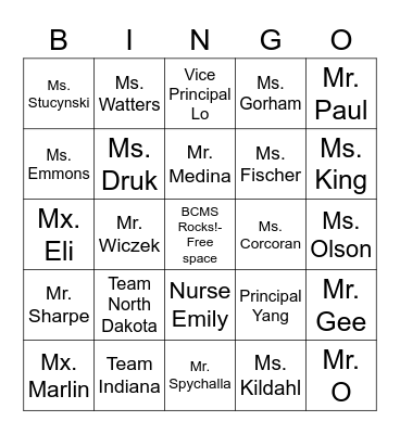 BCMS Bingo Card