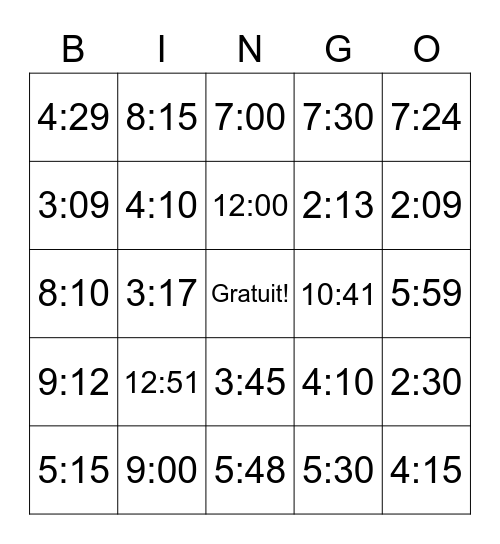 L'Heure Bingo Card