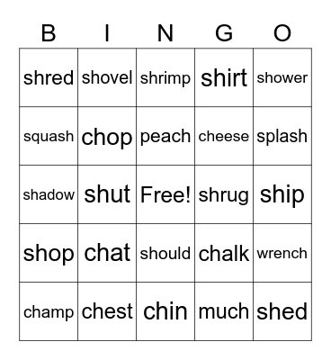 Untitled Bingo"Ch" and "Sh" Digraphs Bingo Card