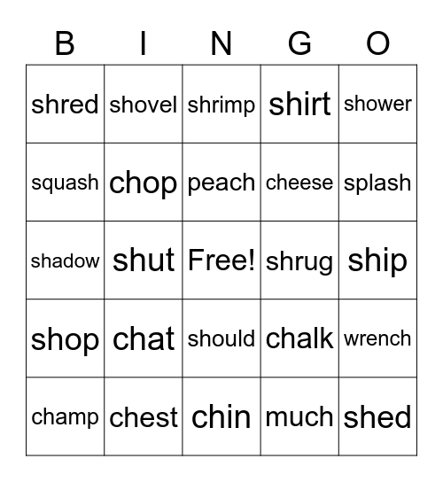 Untitled Bingo"Ch" and "Sh" Digraphs Bingo Card