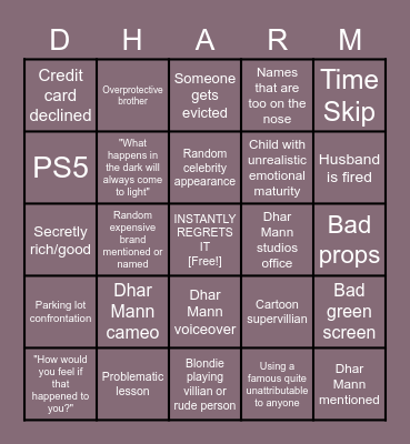 Dhar Mann Bingo Time Bingo Card