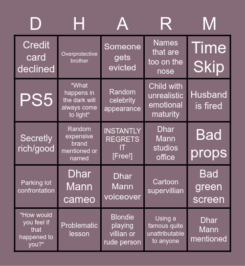 Dhar Mann Bingo Time Bingo Card