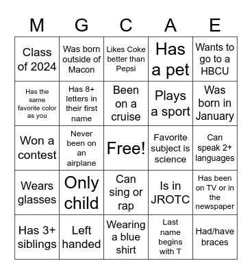 MGCAE Bingo Card