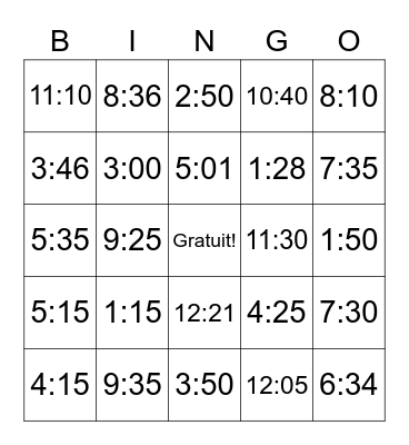 Time Bingo Card
