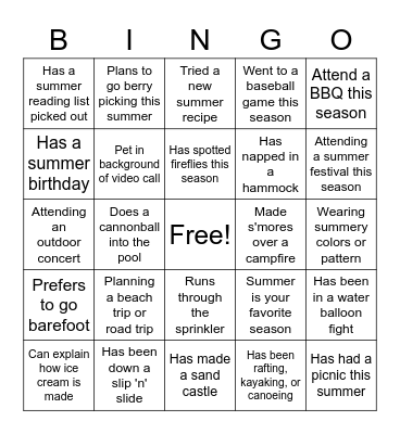 Summer Time Bingo! Bingo Card