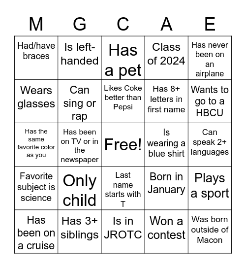 MGCAE Bingo Card