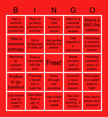 Summer Time Bingo! Bingo Card