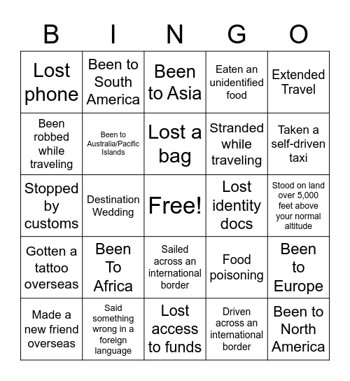 Travel Bingo Card