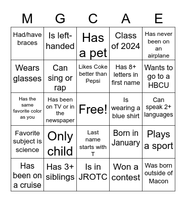 MGCAE Bingo Card