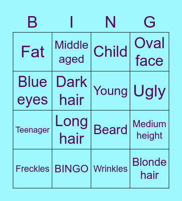 Appearance Vocabulary Bingo Card