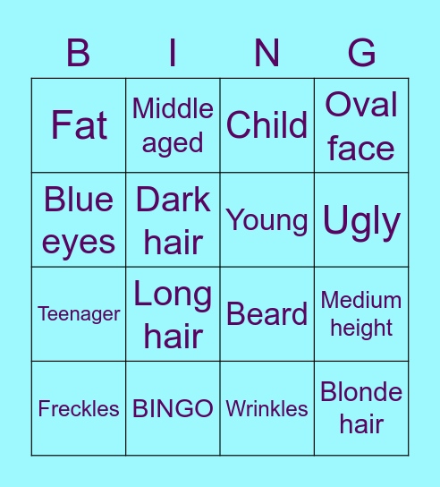 Appearance Vocabulary Bingo Card