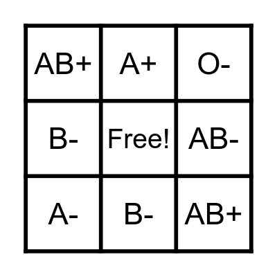 Blood Bingo Card