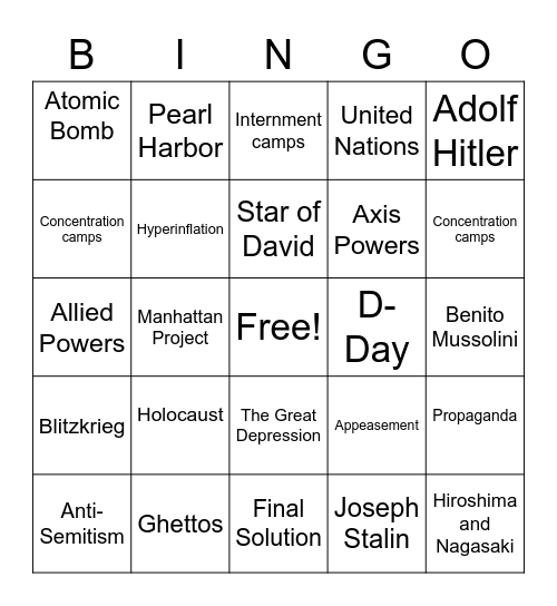 WWII Bingo Card