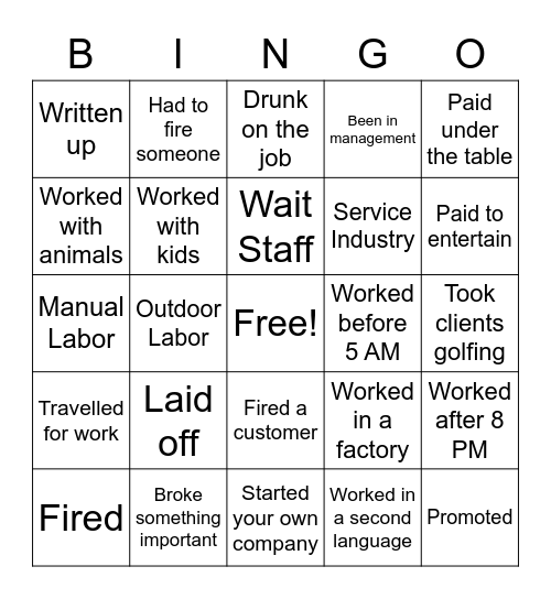 Jobs Bingo Card