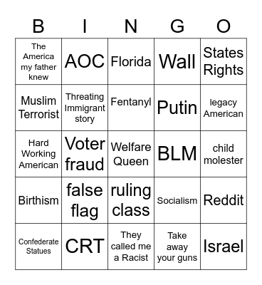 Tucker Carlson Bingo Card