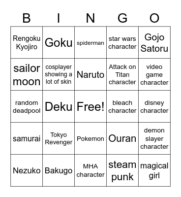 cosplay Bingo Card