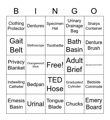 Medical Supply Bingo Card