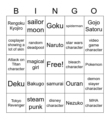 cosplay Bingo Card