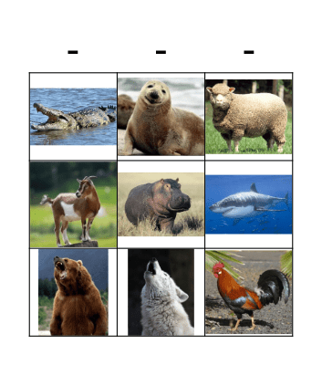 ANIMALS Bingo Card