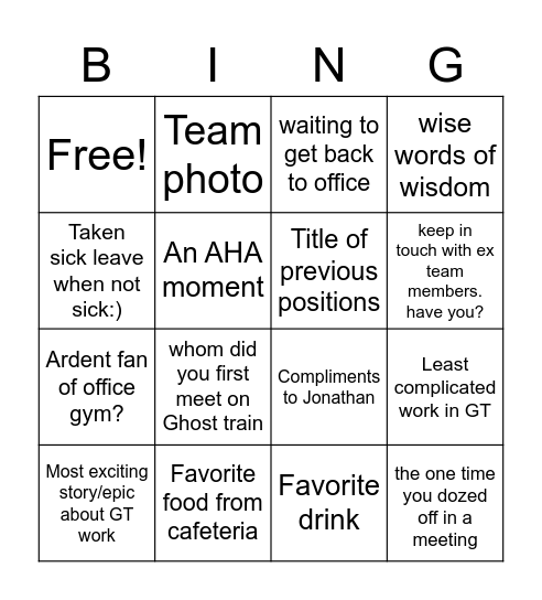 Farewell to Jonathan Bingo Card