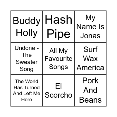 Weezer Bingo Card