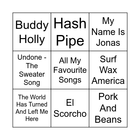 Weezer Bingo Card