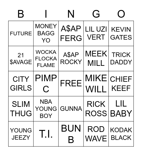 TRAP BINGO Card