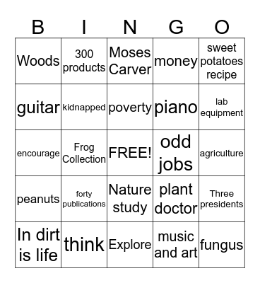 George Washington Carver Bingo Card