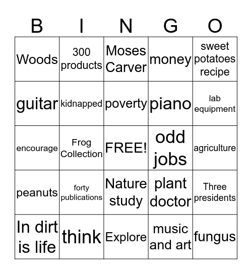 George Washington Carver Bingo Card