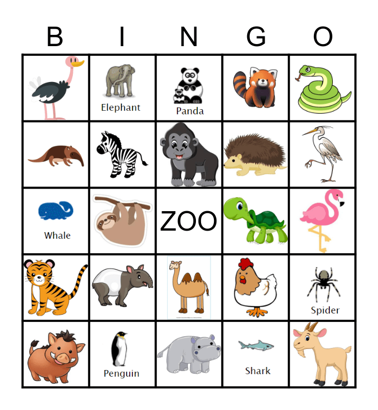 Zoo Bingo Card