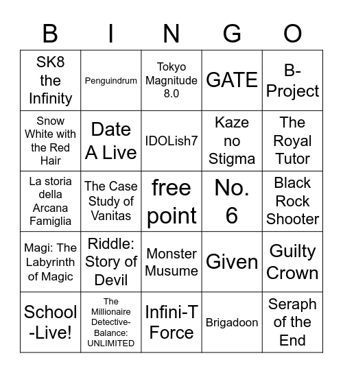 Anime I want to Know if people have seen Bingo Card
