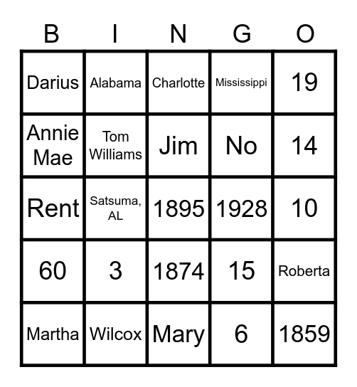 2022 Williams Family Reunion Bingo Card