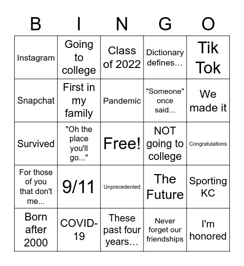 2022 GRADUATIONS Bingo Card