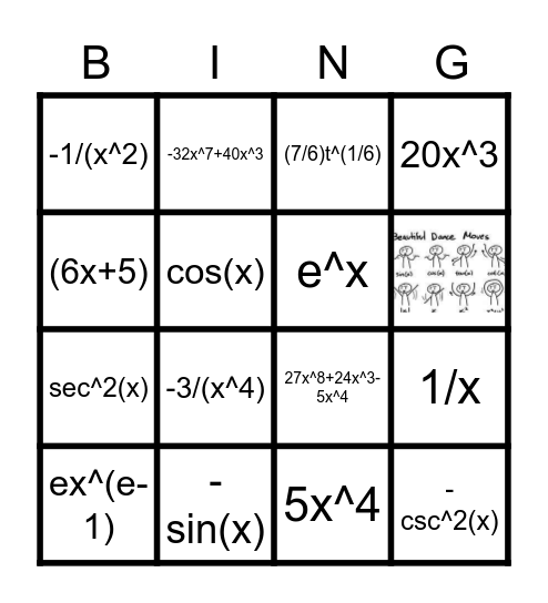 Unit 2 Calculus Bingo Card