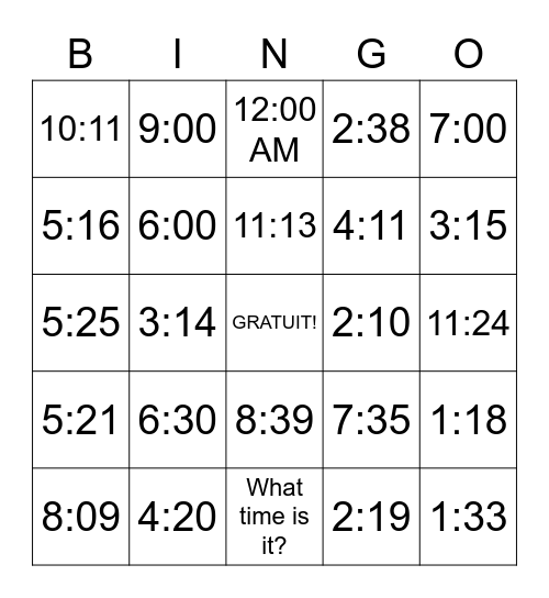 Quelle heure est-il? Bingo Card