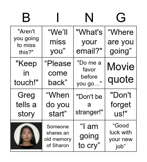 Adios Sharon Bingo Card