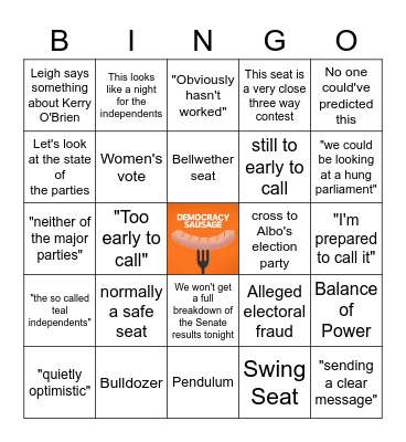 Aus Election Bingo 2022 Bingo Card