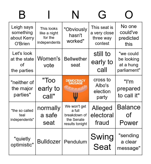 Aus Election Bingo 2022 Bingo Card