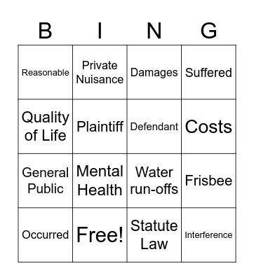 Nuisance Law Bingo Card