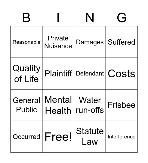 Nuisance Law Bingo Card